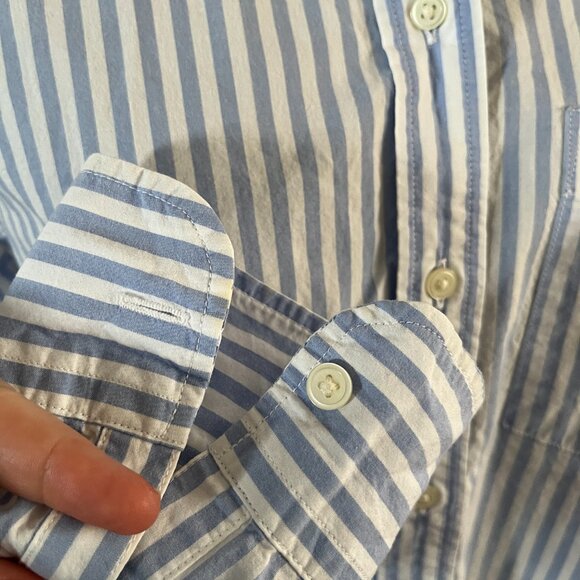 GAP Sz S Cotton Button Down Shirt Blue White Stripe - Picture 7 of 9